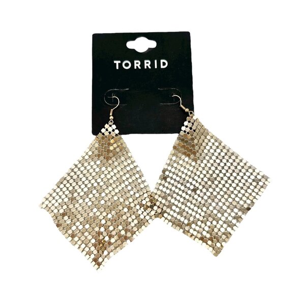Torrid Gold Mesh Kite Earrings with Fishhook Backs Shimmer Lightweight NEW - Picture 2 of 6
